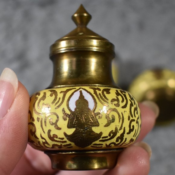 Vintage Brass Krishna Salt and Pepper Shaker with Toothpick Holder Set - Picture 8 of 15